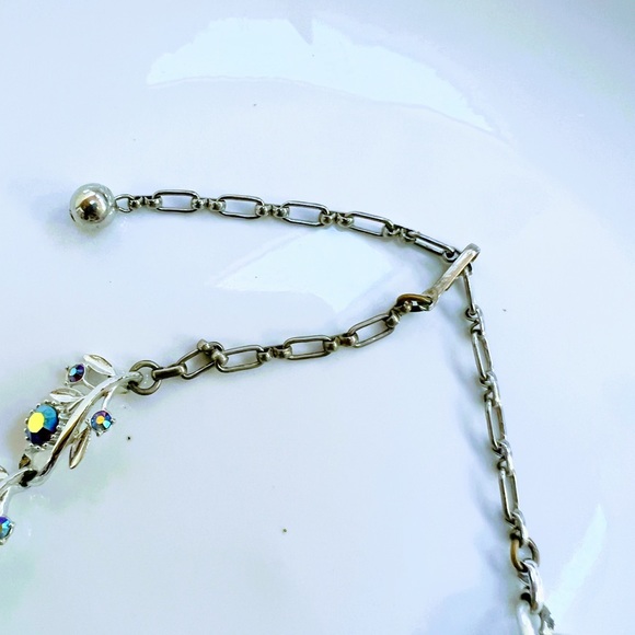 VTG SIGNED CORO BLUE, GREEN AURORA BOREALIS RHINESTONE SILVER CHOKER NECKLACE - Picture 5 of 7